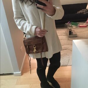 Rebecca Minkoff Mini MAC Crossbody Brown Leather Bag Gold Chain Strap Classic